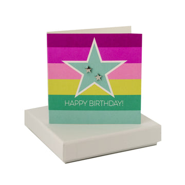 Happy Birthday Stripe Star Card - Star Studs Coral and Mint